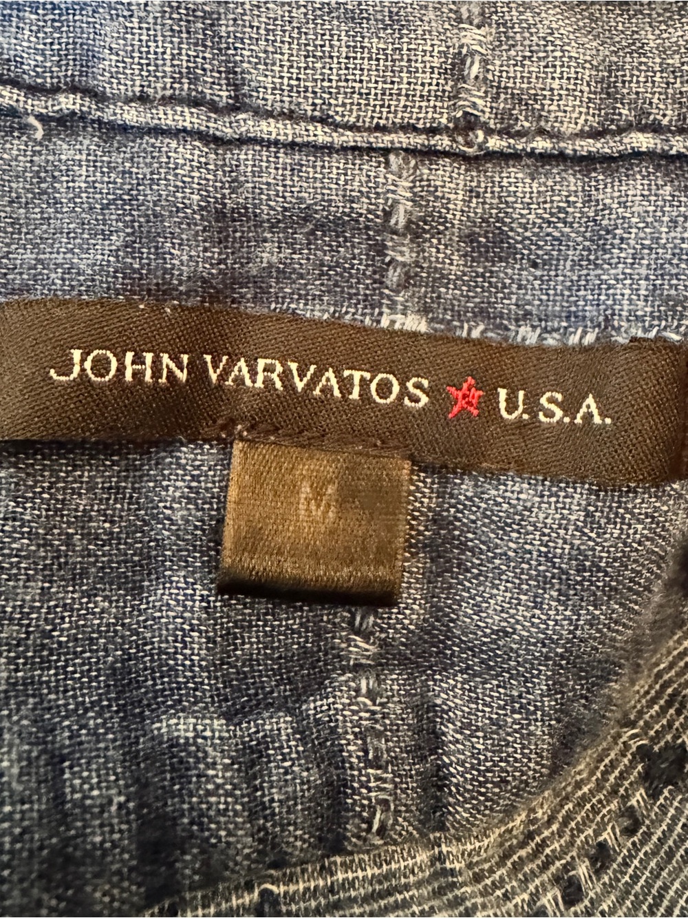 John Varvatos USA Quilted Chambray Button Up Shirt Medium Cotton - Picture 8 of 9